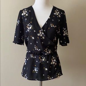Chic black floral print blouse